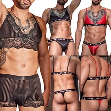 Mens Sissy Triangle Bra T Back Thong Crossdresser Underwear Bikini Lingerie Sets