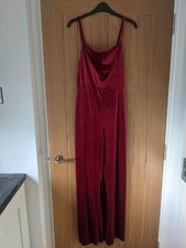 Miss Selfridge Wine Velour Strappy Jumpsuit wide leg Size 8 excellent condition
