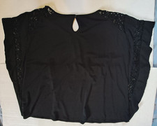 Lane Bryant Womens Top Size 18/20 Relaxed Fit Black Lace Trim matte Jersey 