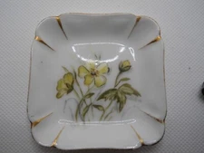 VTG Haviland & Co Limoges France Yellow Wild Flowers Square Trinket Dish 2.75" W