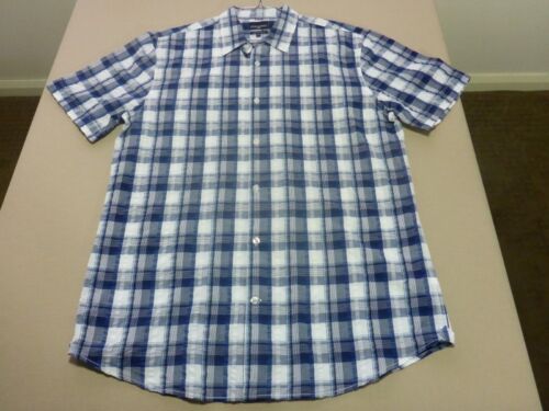 026 MENS NWOT SPORTSCRAFT WHITE / NAVY / INK BLUE CHECK S/S SHIRT MEDM $100 RRP. - Picture 1 of 7