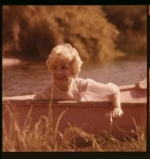 Sandra Dee posing in rowing boat Vintage Original 2.25 x 2.25 Transparency