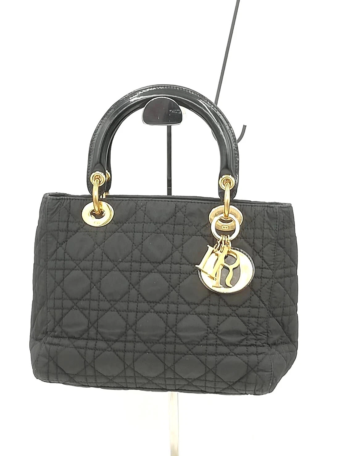 Authentique sac à main Christian Dior Lady Dior nylon cannage noir Japon