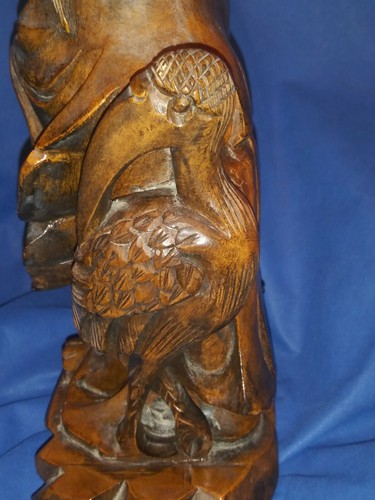 Vintage 13,5" chinesische Buchsbaumschnitzerei Shou Lao mit Kranich langes Leben Statue Figur - Bild 8 von 12