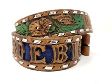 Vtg Personalized Debi Hand Tooled Painted Leather Floral Belt 28.5"- 31.5"