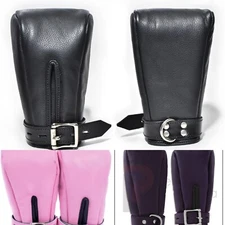 Real Cow Leather Fist Mitts Gloves, Restraints Bondage Cuffs Lockable 2 pieces