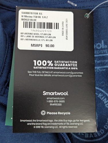 NEW Smartwool Women's Merino 150 Base Layer 1/4 Zip Indigo Blue Size XS NWT - Picture 8 of 9