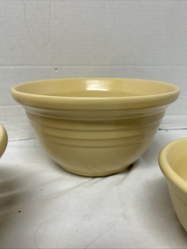 Workshops Of Gerald E Henn 3 Mixing Bowl Nesting Set Solid Yellow Pottery Rare - Picture 4 of 13