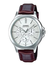 Casio MTP-V300L-7A Analog Day-Date 24Hr Water Resistant Real Leather Strap Watch