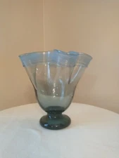 Verriere LaMailloche Signed Art Glass Handkerchief Vase Quebec Canada Blue