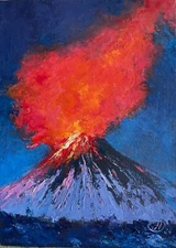Arenal Vulcan Landscape Original in  Oil Palette Knife Impasto Artwork 5x7" eBay
