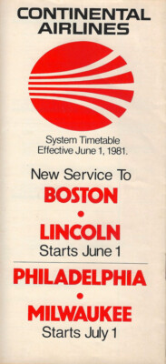 Continental Airlines system timetable 6/1/81 [308CO] Buy 4+ save 25%