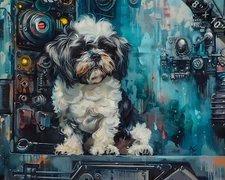 Shih Tzu with mechanical upgrades in a sci-fi setting oi 8x10 Print