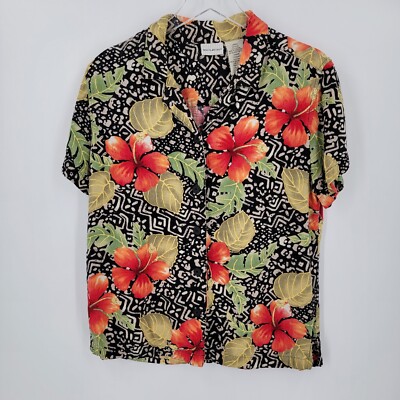White Stag Blouse Womens Medium Tropical Floral Button Up 90s Vintage