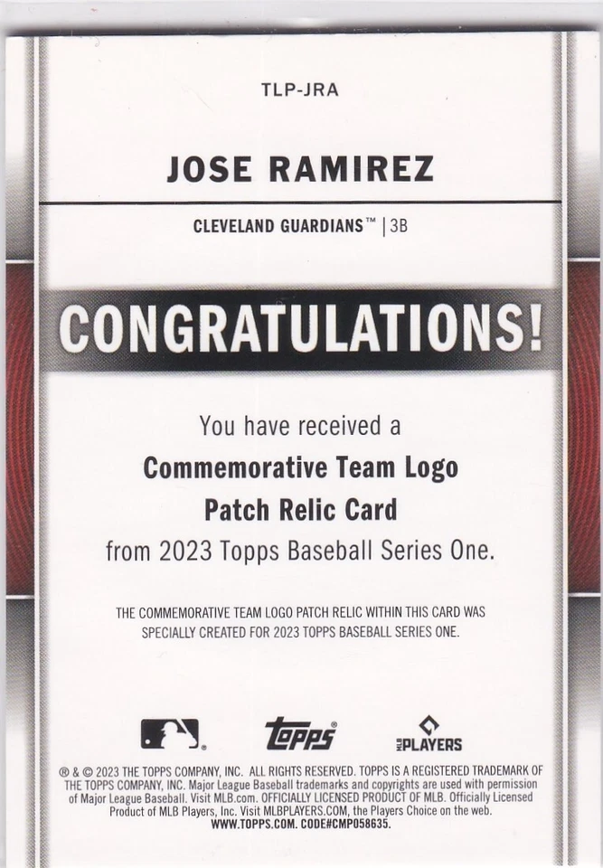 JOSE RAMIREZ 2023 Topps LOGO PATCH INSERT Baseball MLB Card CLEVELAND GUARDIANS - Image 2 of 2