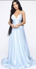Satin Gown, NWT, perfect for prom!! Shiny Light Blue Ballgown, Size Small