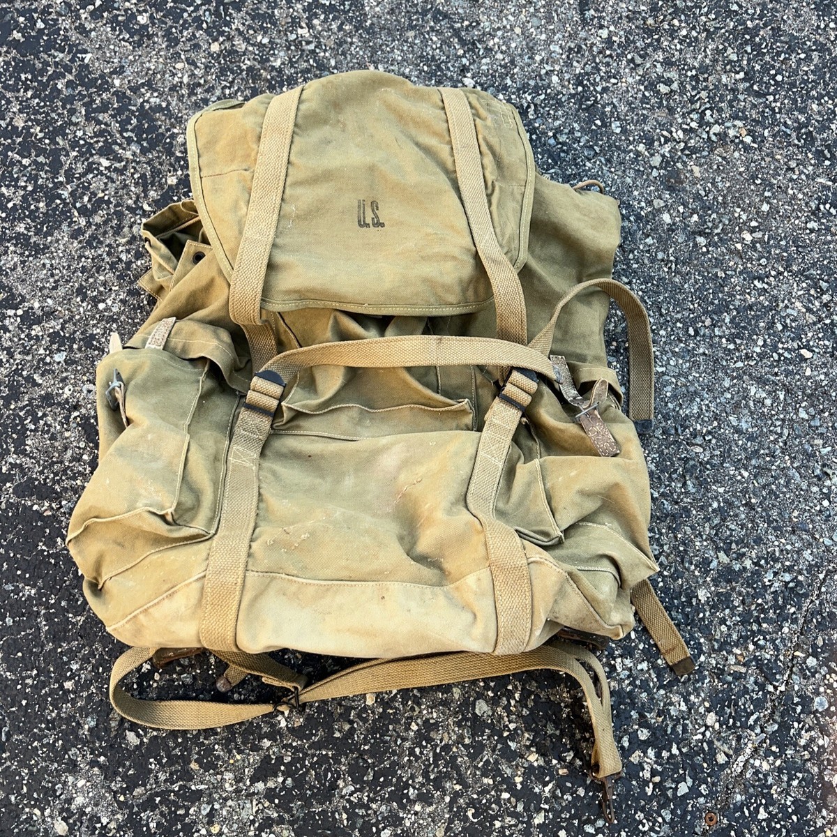 VTG 1942 WWII US ARMY MEESE? OD Canvas Metal Frame Backpack