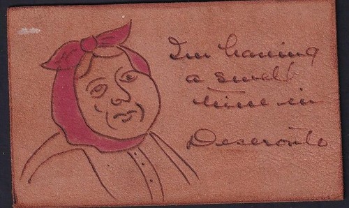 "I'm having a swell time in Deseronto", unused 1900s vintage leather postcard - 第 1/1 張圖片