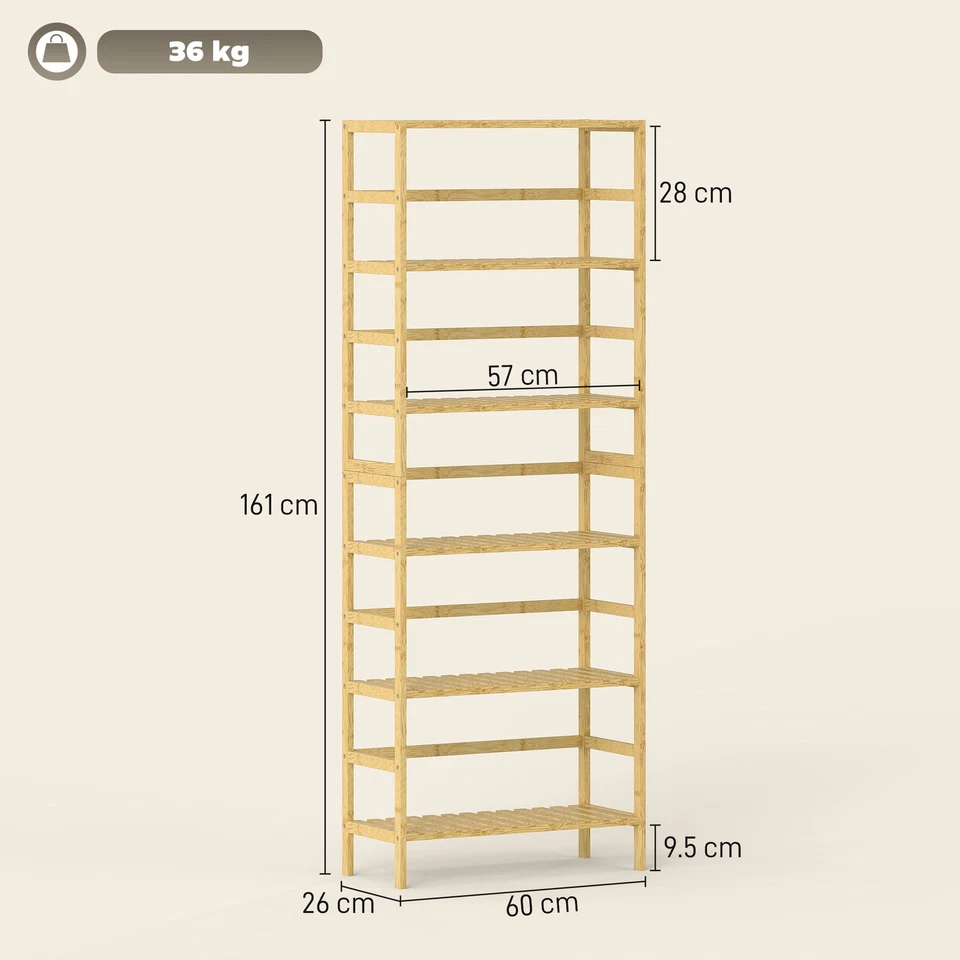 HOMCOM Mobile Scaffale in Bambù a 6 Livelli con Ripiani Regolabili 60x26x161 cm - Immagine 4 di 4