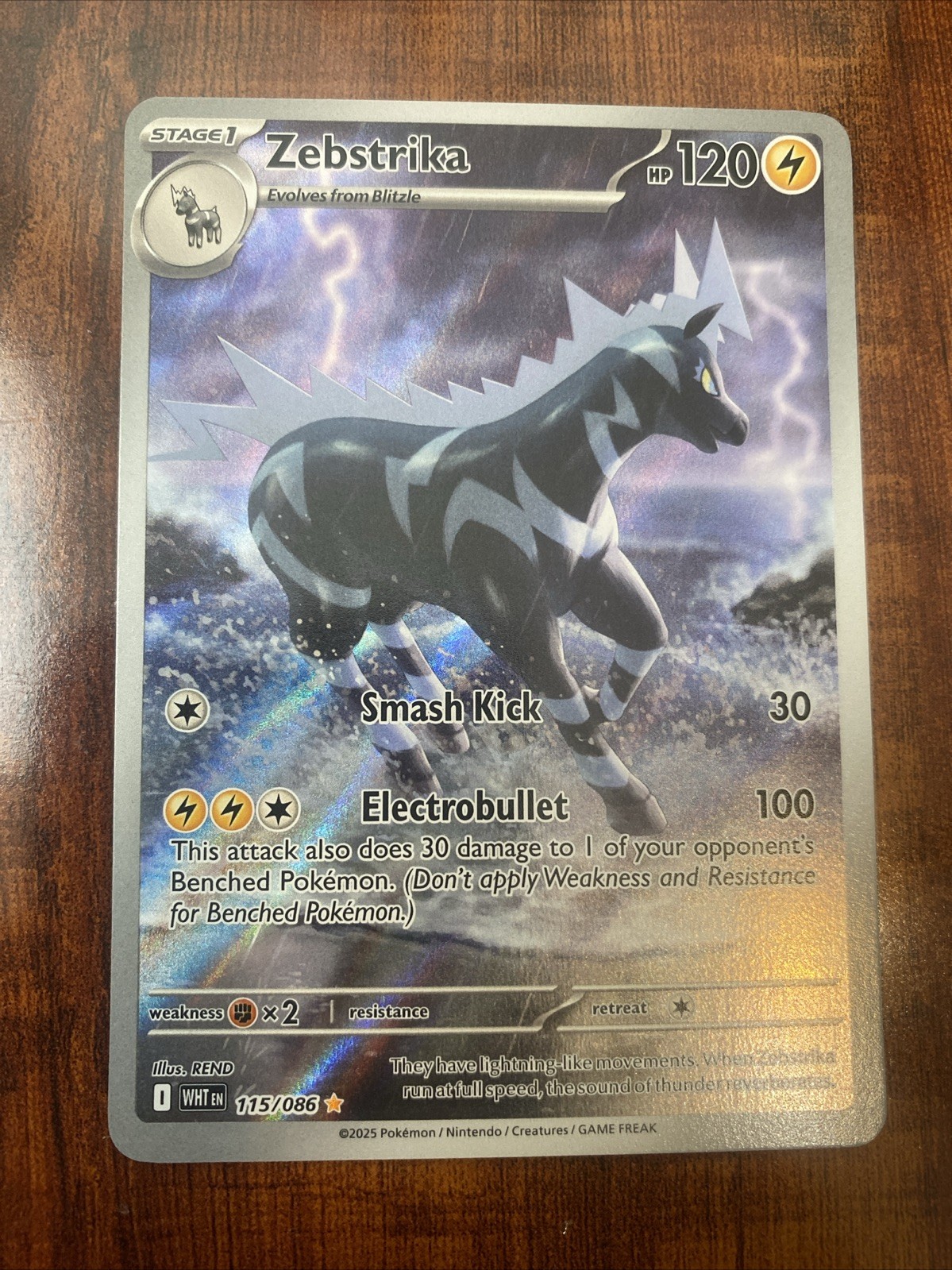 Pokemon Zebstrika 115/086 White Flare SV Black & White Illustration Rare MINT
