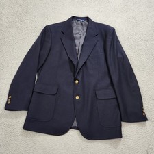 Pendleton Sport Coat Jacket Men 44 Long Blue Two Gold Buttons Virgin Wool Blazer