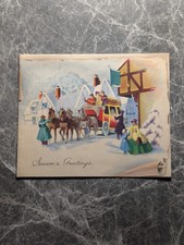Christmas Card Vintage Stagecoach Leaving Inn Victorian Winter Scene Holiday