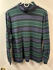 Lands End Shirt Turtleneck Women  s Size Lrg 14-16 Blue Green Stripe