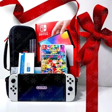 Nintendo Switch OLED + Mario Kart 8 Deluxe Bundle Lot (Console, Case, Chargers+)