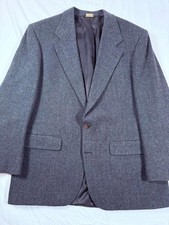 Bill Blass Gray Herringbone Wool Blazer Jacket Made USA 42R