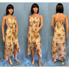 VINCE CAMUTO Flowing Beige & Paisley Scarf Midid Summer Dress L New
