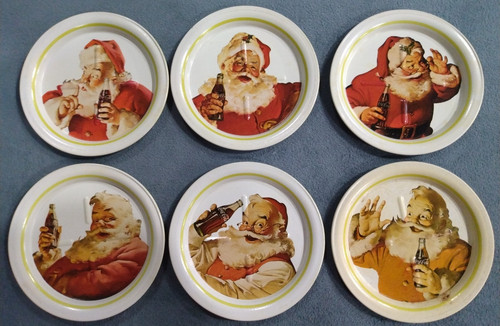 1983 SET OF 6 DIFFERENT COCA-COLA SANTA CLAUS METAL COASTERS