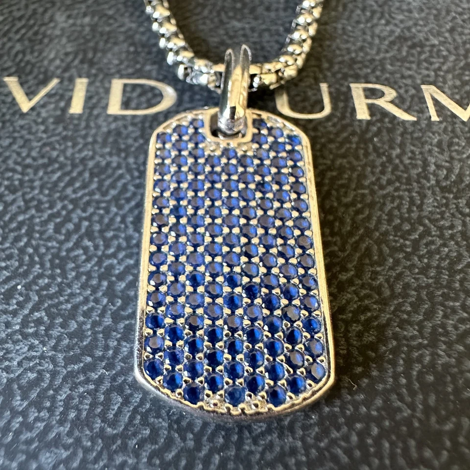 Colgante David Yurman plata de ley 35 mm zafiro aerodinámico etiqueta de perro Foto 2 de 4