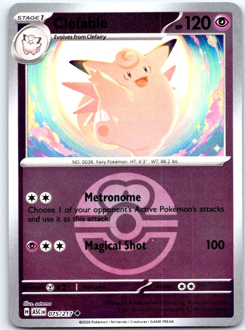 Clefable (Love Ball) 075/217 Holo Ascended Heroes Pokemon Reverse Holo NM
