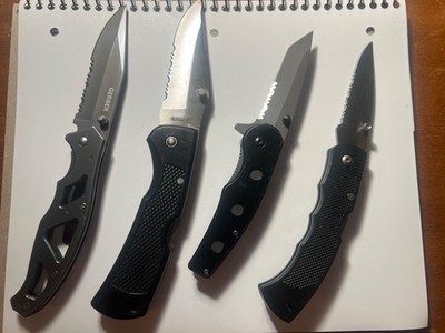 4 Folding Knife Lot Gerber Maxam Tanto Serrated Assisted Black Pocket Knives