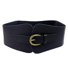 Women Black Wide Faux Leather Waist Belt Elastic Stretch Corset Cinch Waistband