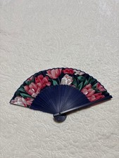 Navy floral fan with pink flowers case 6.5 inches