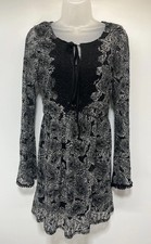 MI AMI Women Mini Peasant Dress Size Medium Paisley Lace Embroidered Pullover
