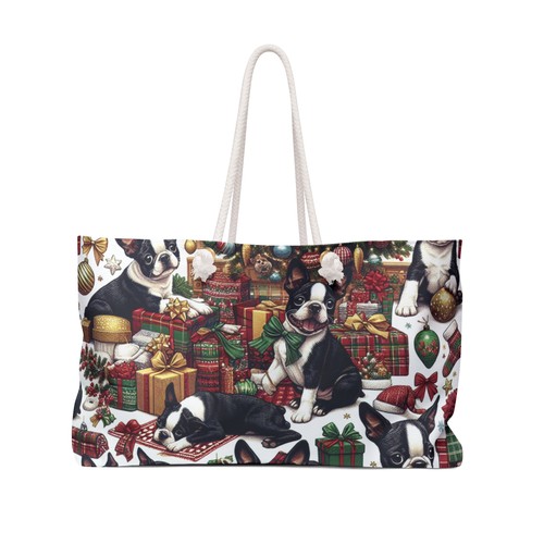 Boston Terrier Christmas Weekender Tote Bag Regalo Vacanze Viaggio - Foto 2 di 5