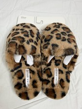 Laura Ashley Slippers Womens Size Medium 6.5-7.5 Leopard Print Faux Fur Shoes