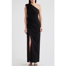 Vince Camuto Draped One Shoulder Crepe Gown Black Size 4 NWOT