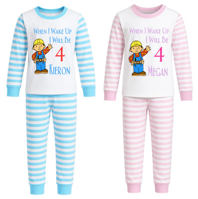 Personalisierter Pyjama Geburtstag Abend Bob der Baumeister Wenn ich aufwache 1-10