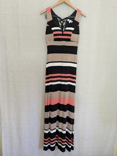 Honey and Rosie Striped Lace-up Back Maxi Dress Size Small