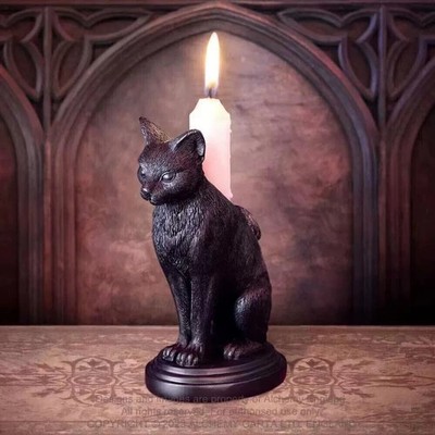 Black Cat Candle Holder Alchemy Gothic Faust's Familiar Halloween Decor INSTOCK