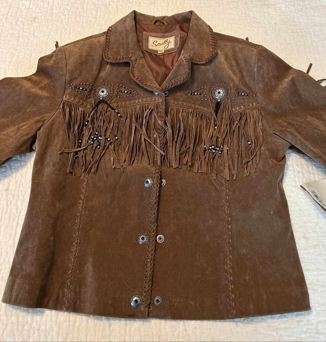 Vintage veste de cowboy en cuir véritable à franges scully
