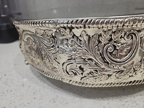 Vintage Silver Plated Repousse 12” Footed Mirrored Cake Stand Display & Platform - Picture 12 of 13