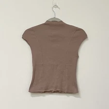 H&M Brown/Tan Cap Sleeve Ribbed Mock Neck Short Sleeve Top Women’s Sz S Cotton