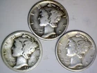 1929 1929d & 1929s Mercury Dime Coins 90% SILVER NICE 3 Coin LOT  NEAR MELT   NR