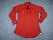Vintage H Bar C Ranchwear Shirt Mens 15.5 Long Tail Red Ribbed Pearl Snap 70s