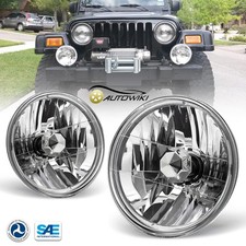 Pair Universal 7inch Chrome Clear Lens Headlights Round Conversion Wbulb Glass Pair Universal 7inch Chrome Clear Lens Headlights Round Conversion Wbulb Glass