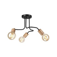 Deckenlampe Metall Holz B: 40 Cm Schwarz 3-Flammig E27 Deckenleuchte Wohnzimmer